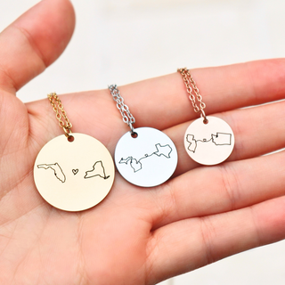 Custom Long Distance Necklace | State or Country Pendant