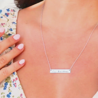 actual handwriting horizontal bar necklace