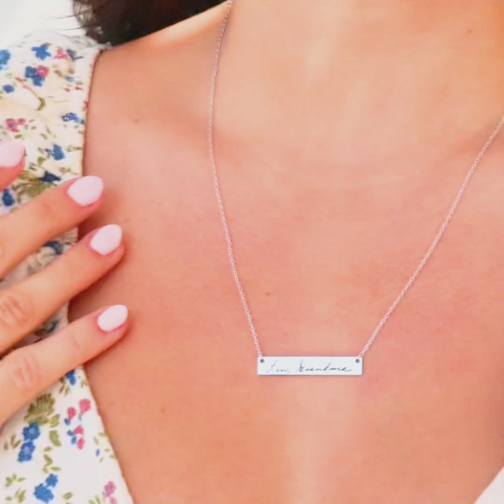 actual handwriting horizontal bar necklace
